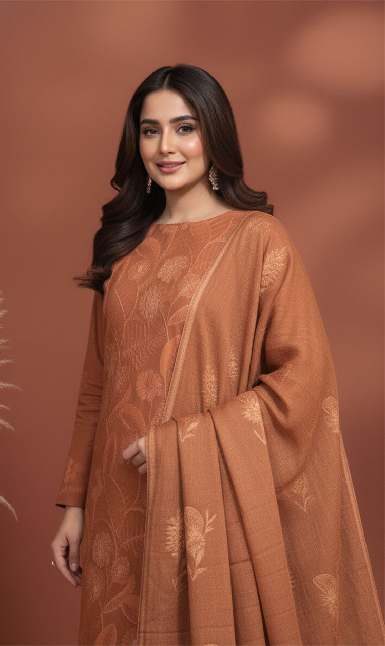LNF-134 Copper Brown Karandi 3 Piece Unstitched