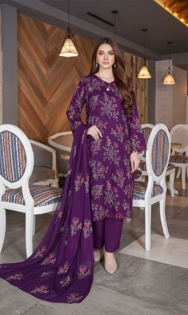 LNF-136 Purple Karandi 3 Piece Unstitched