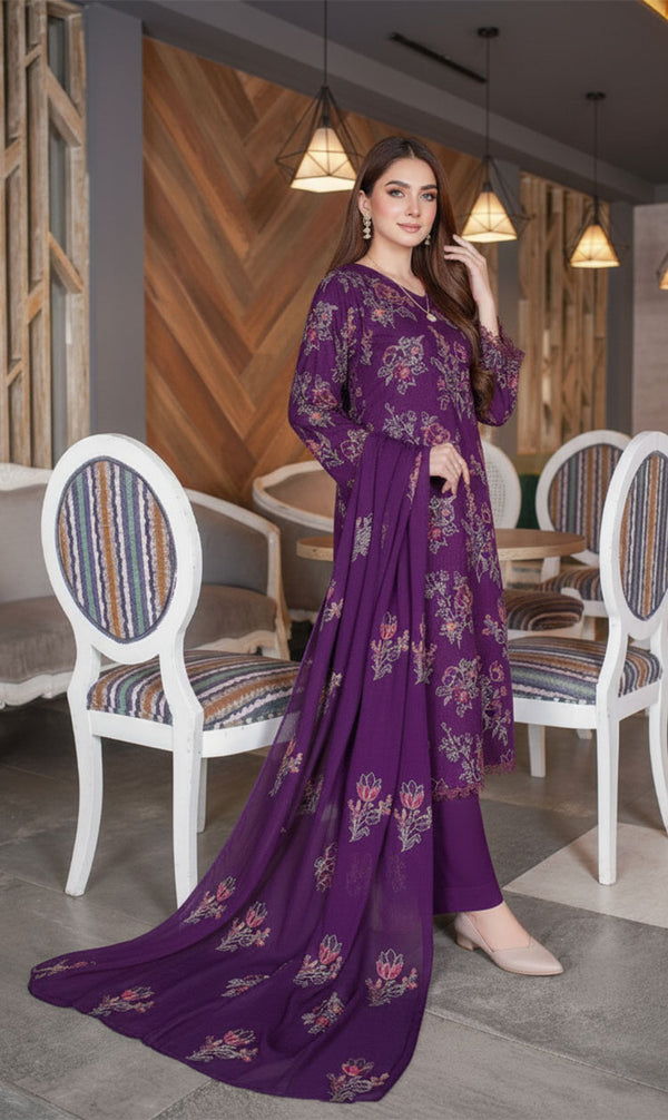 LNF-136 Purple Karandi 3 Piece Unstitched
