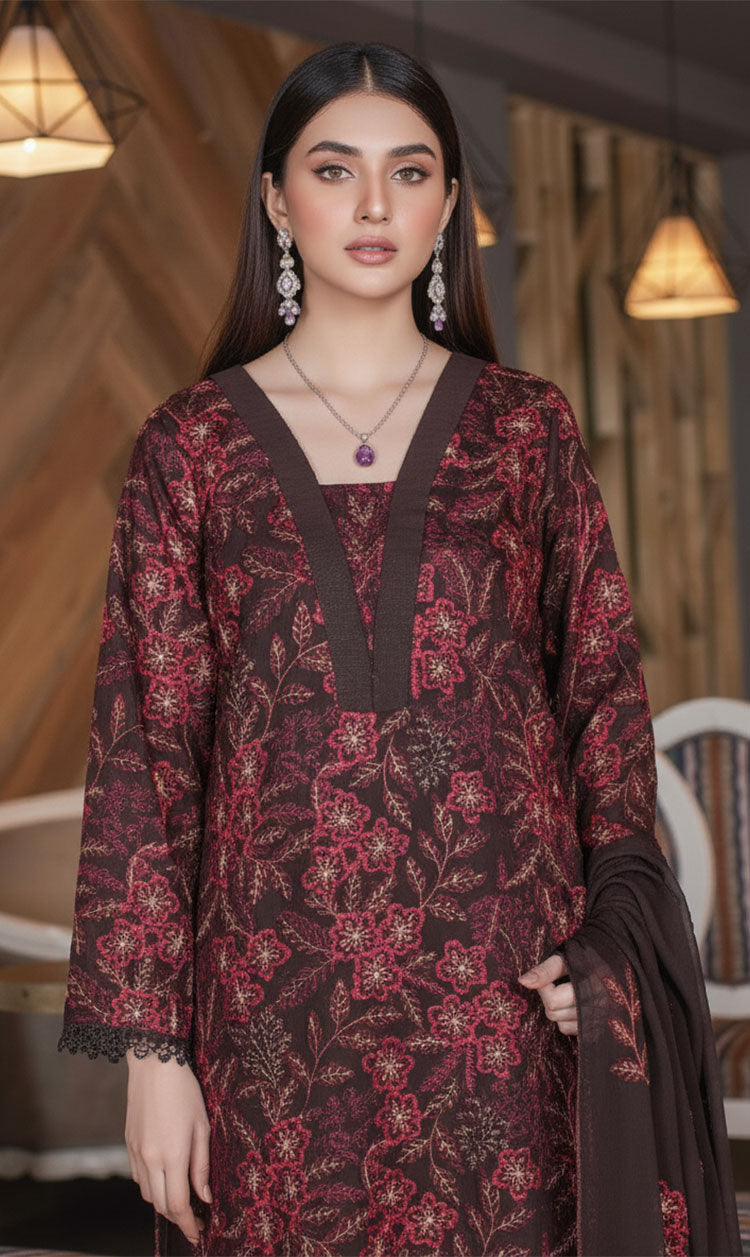 LNF-137 Deep Brown Karandi 3 Piece Unstitched