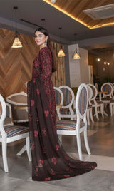 LNF-137 Deep Brown Karandi 3 Piece Unstitched