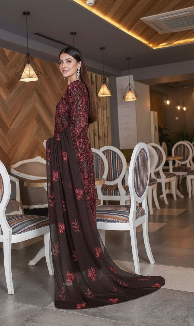 LNF-137 Deep Brown Karandi 3 Piece Unstitched