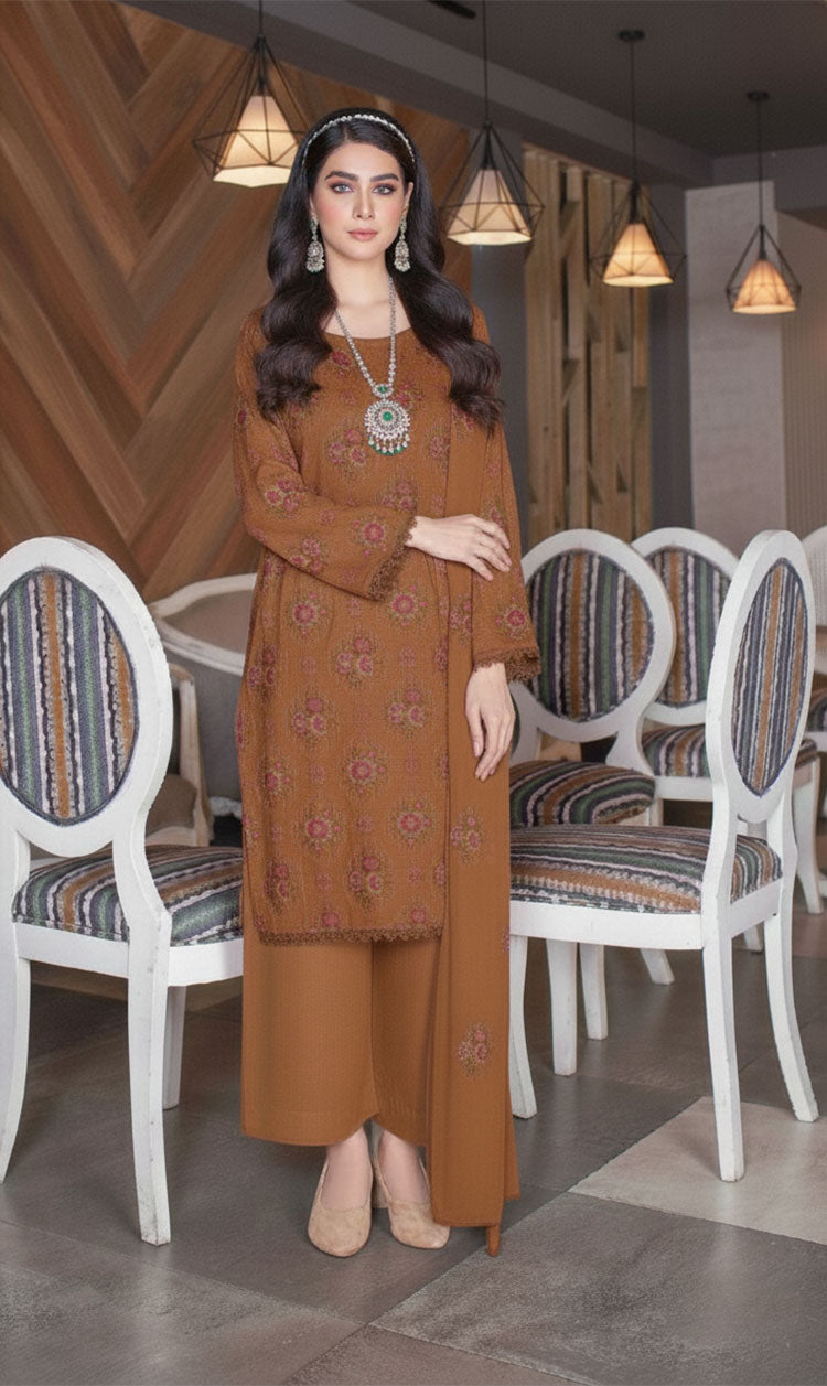 LNF-138 Leather Brown Karandi 3 Piece Unstitched