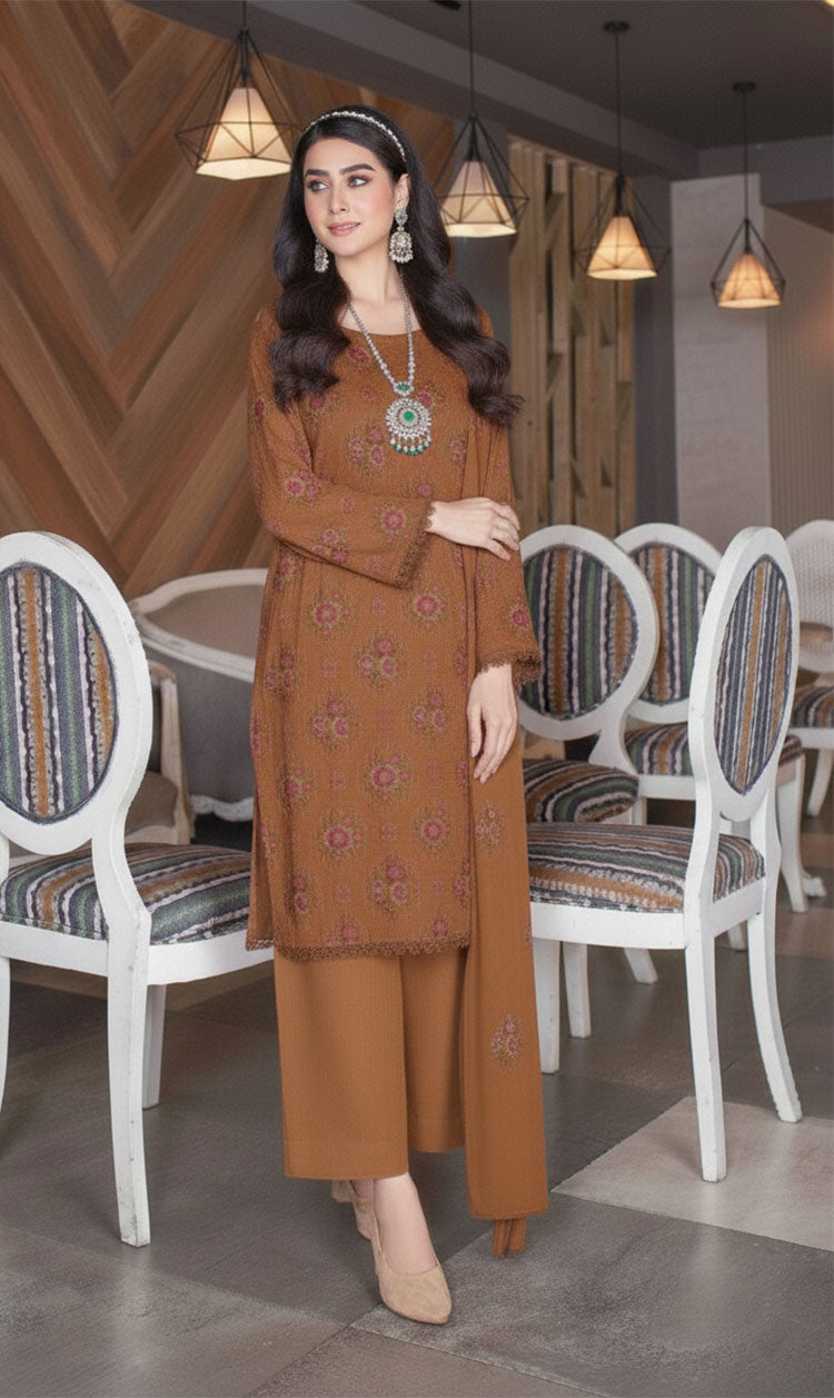 LNF-138 Leather Brown Karandi 3 Piece Unstitched