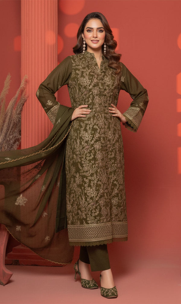 LNF-140 Mehndi Karandi 3 Piece Unstitched