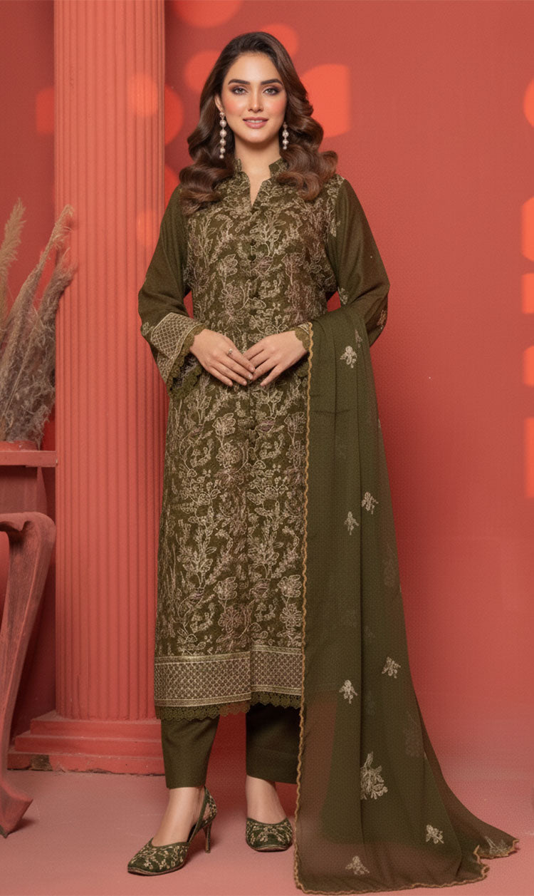 LNF-140 Mehndi Karandi 3 Piece Unstitched