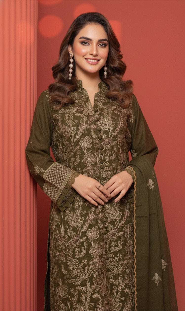 LNF-140 Mehndi Karandi 3 Piece Unstitched