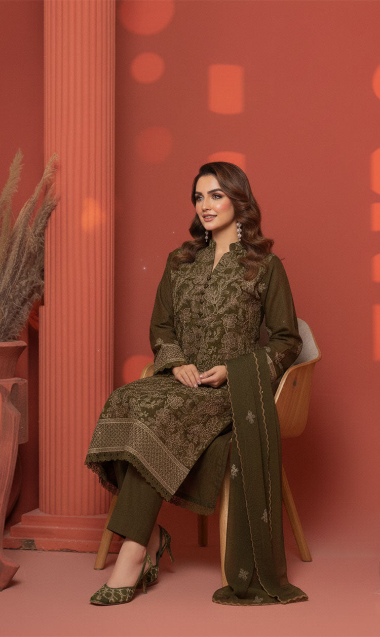 LNF-140 Mehndi Karandi 3 Piece Unstitched