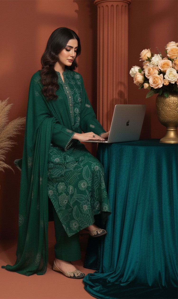 LNF-141 Green Karandi 3 Piece Unstitched
