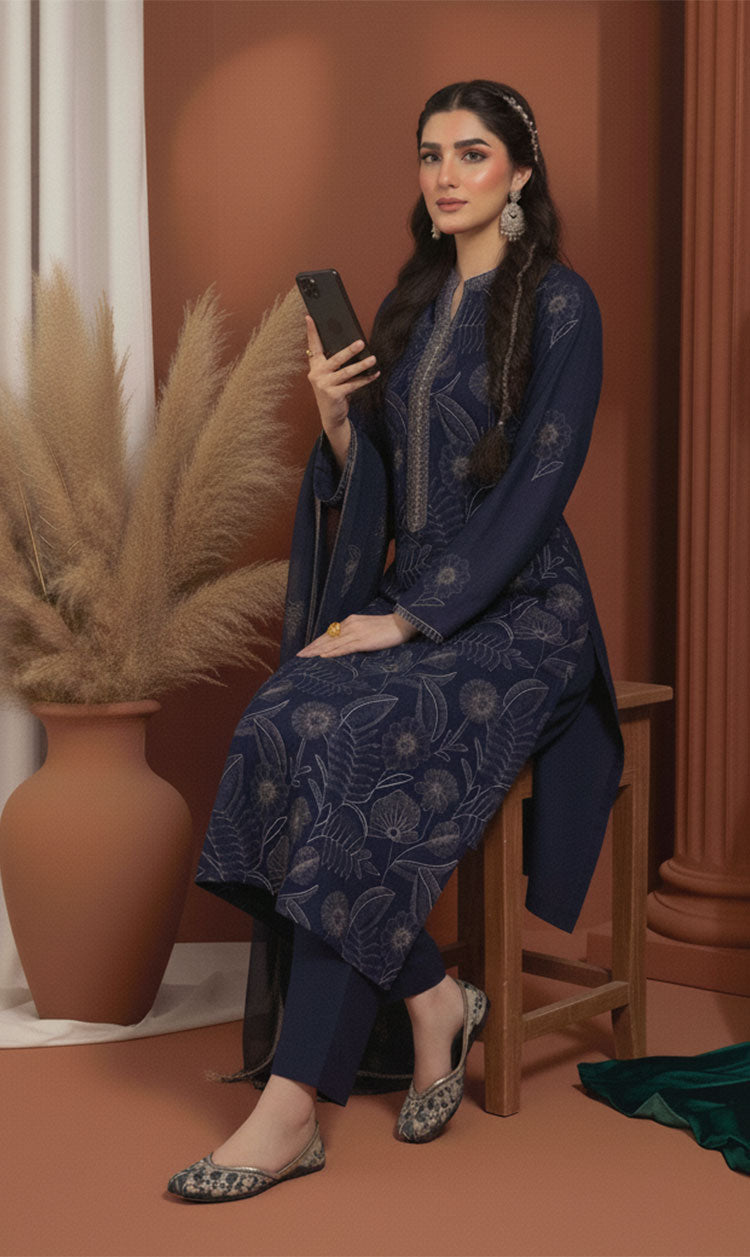 LNF-142 Blue Karandi 3 Piece Unstitched