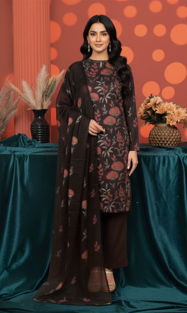 LNF-145 Deep Brown Karandi 3 Piece Unstitched