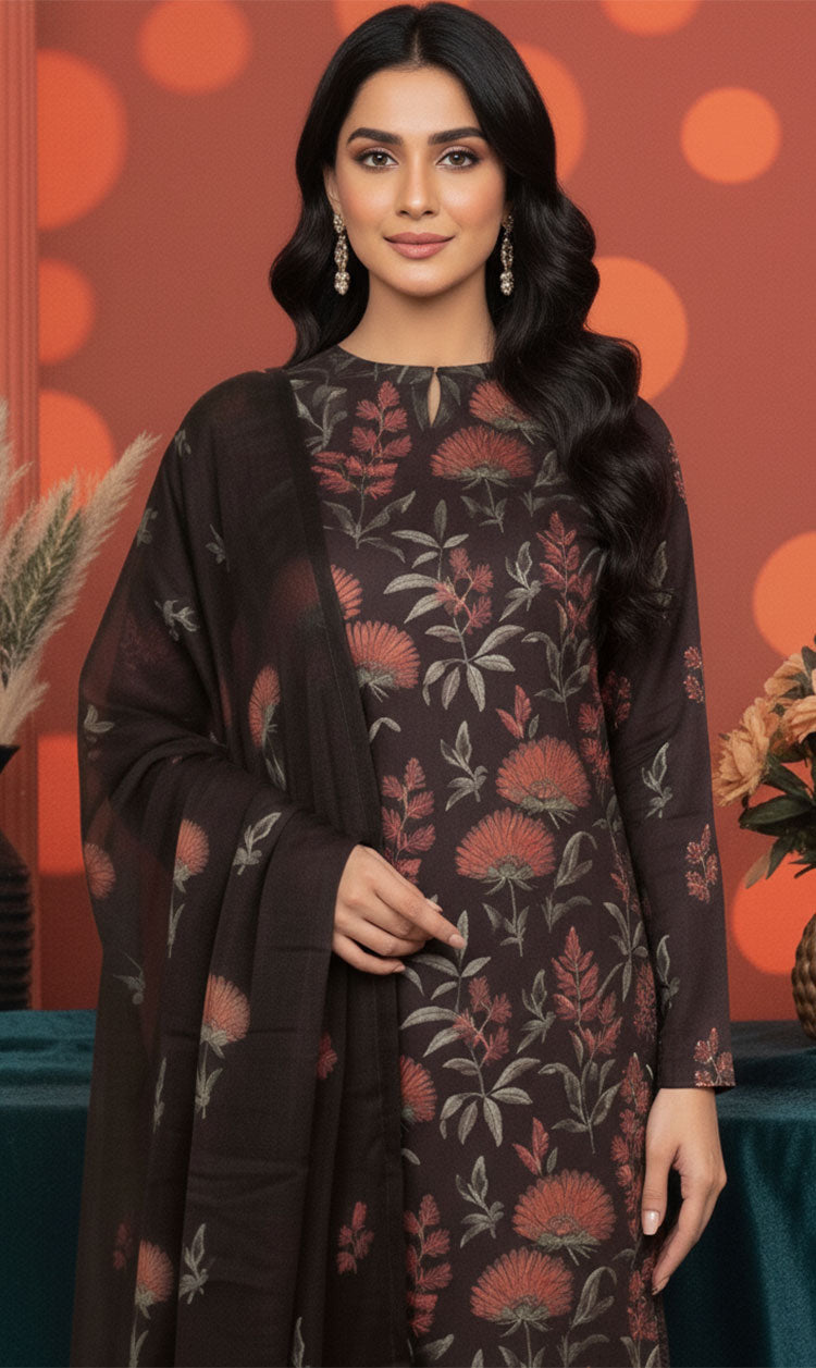 LNF-145 Deep Brown Karandi 3 Piece Unstitched