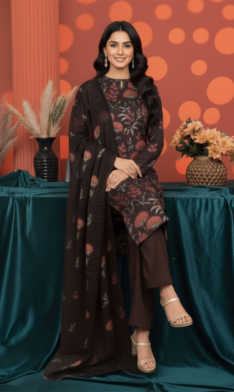 LNF-145 Deep Brown Karandi 3 Piece Unstitched