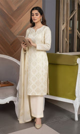 LNF-146 OFF White Karandi 3 Piece Unstitched