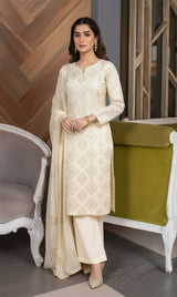 LNF-146 OFF White Karandi 3 Piece Unstitched