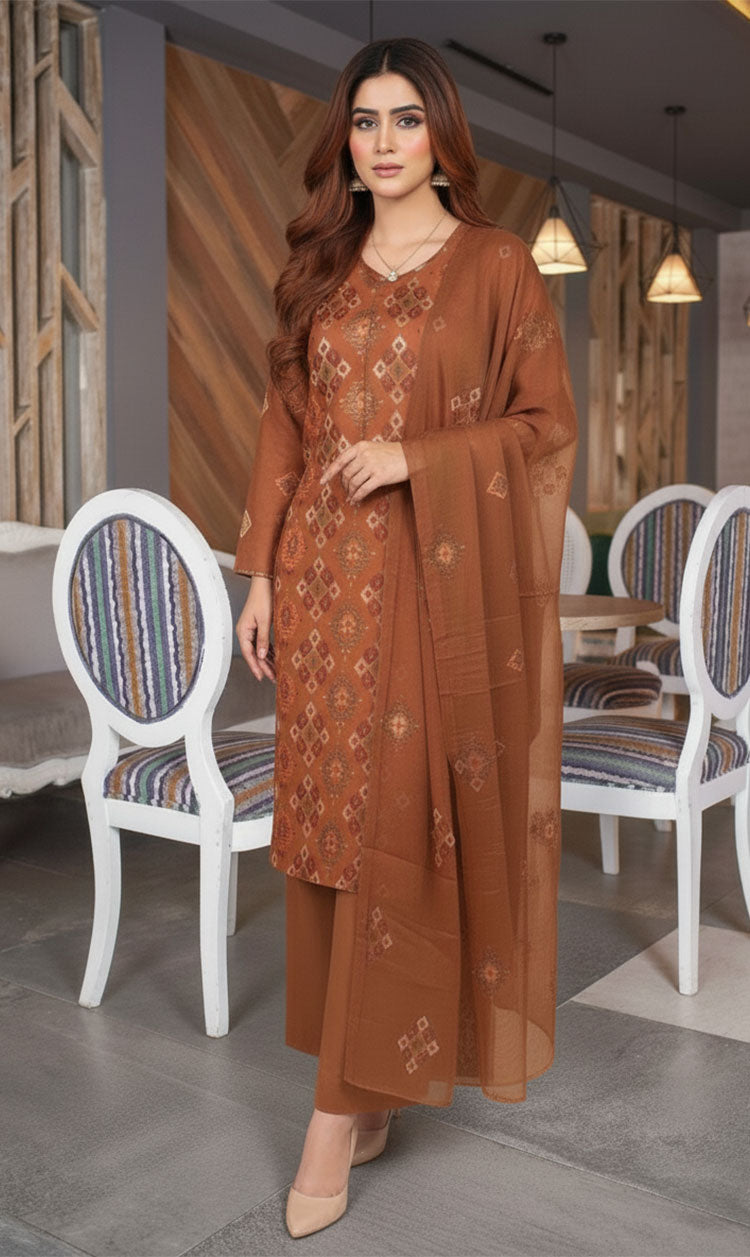 LNF-147 Pecan Brown Karandi 3 Piece Unstitched