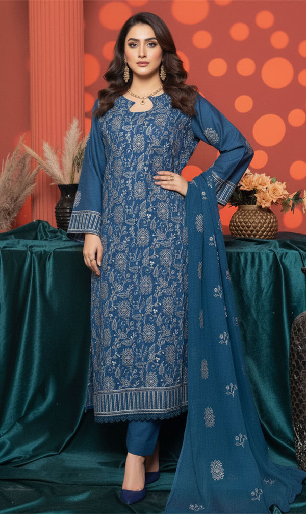 LNF-148 Teal Blue Karandi 3 Piece Unstitched