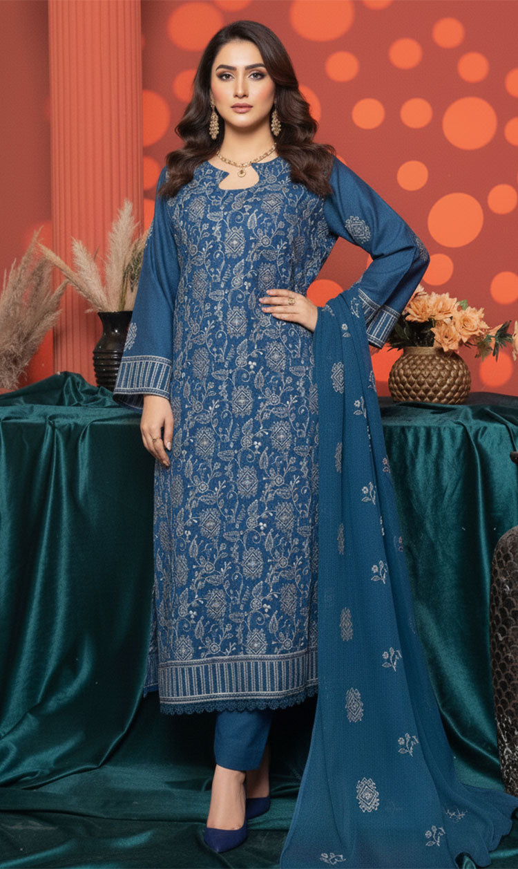 LNF-148 Teal Blue Karandi 3 Piece Unstitched