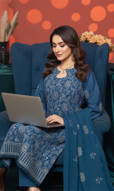 LNF-148 Teal Blue Karandi 3 Piece Unstitched