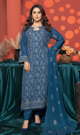 LNF-148 Teal Blue Karandi 3 Piece Unstitched