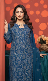 LNF-148 Teal Blue Karandi 3 Piece Unstitched