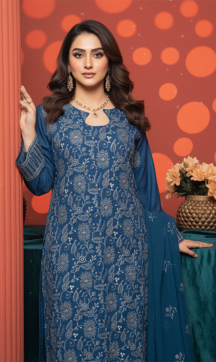 LNF-148 Teal Blue Karandi 3 Piece Unstitched