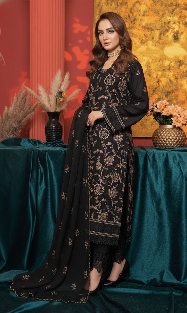 LNF-149 Black Karandi 3 Piece Unstitched