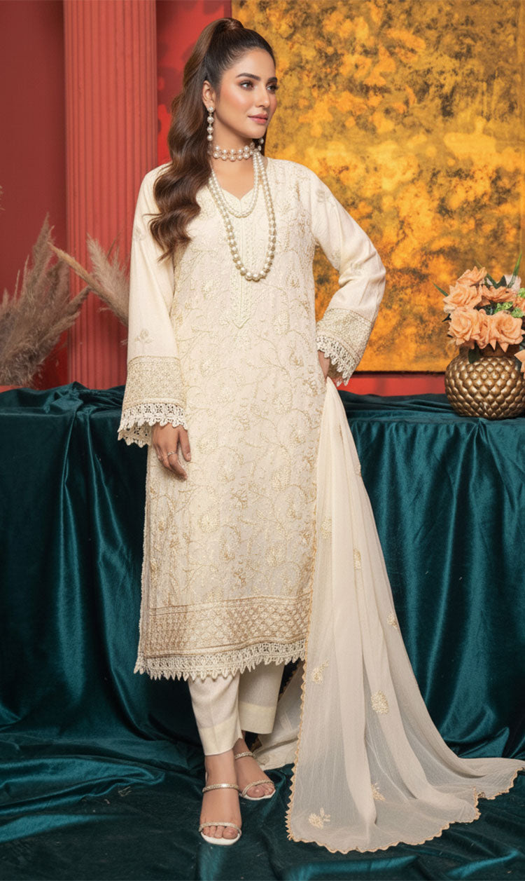 LNF-150 Off White Karandi 3 Piece Unstitched