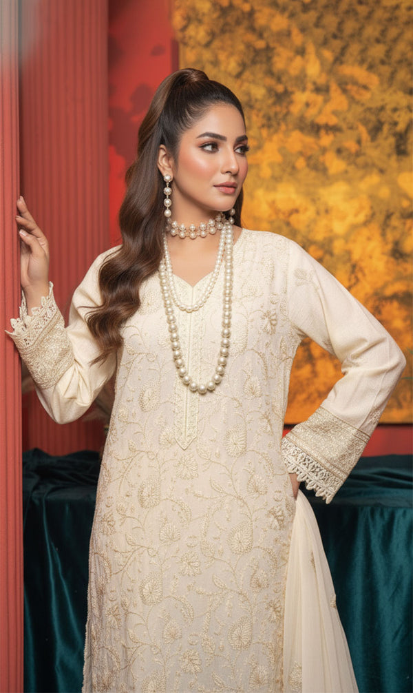 LNF-150 Off White Karandi 3 Piece Unstitched