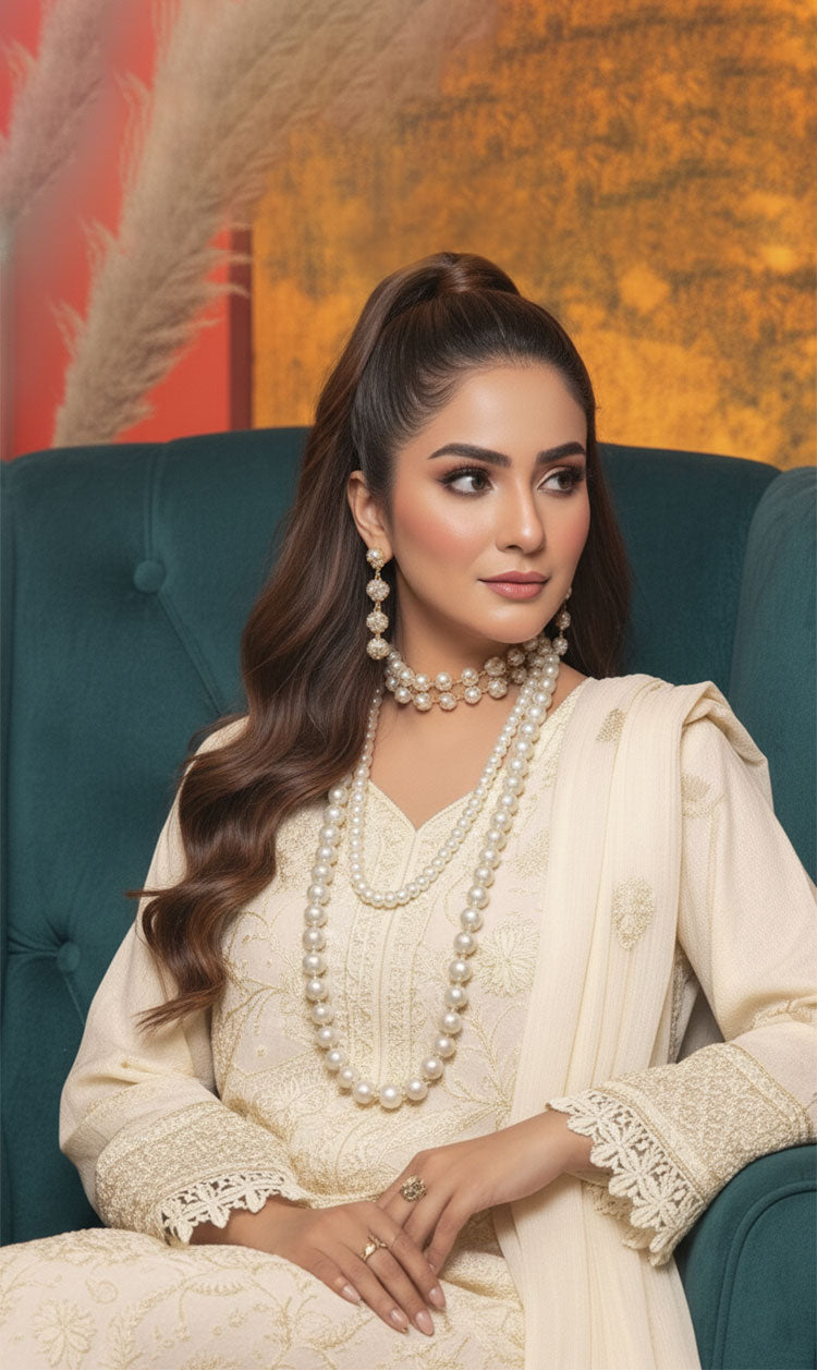 LNF-150 Off White Karandi 3 Piece Unstitched