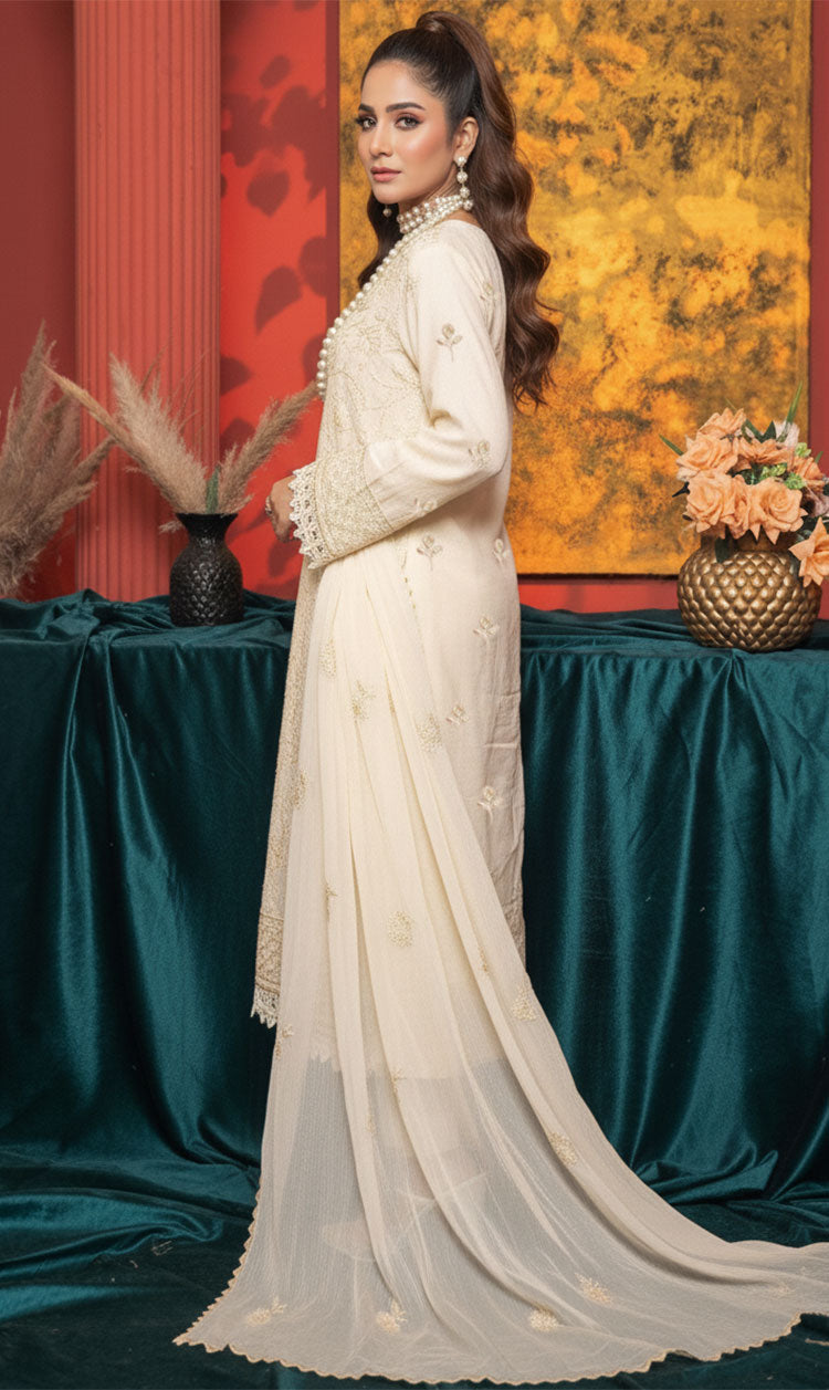 LNF-150 Off White Karandi 3 Piece Unstitched