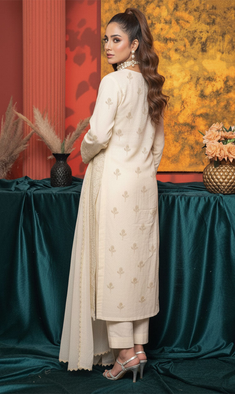 LNF-150 Off White Karandi 3 Piece Unstitched