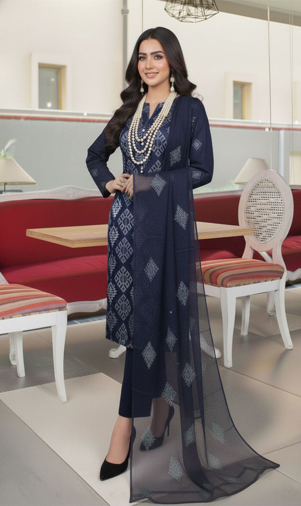 LNF-153 Blue Karandi 3 Piece Unstitched