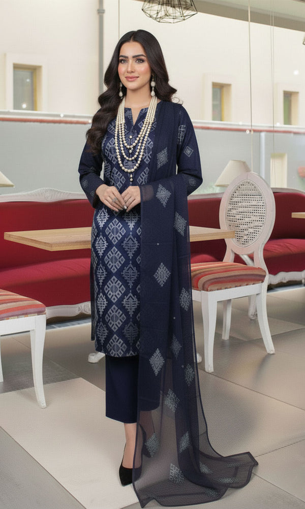 LNF-153 Blue Karandi 3 Piece Unstitched