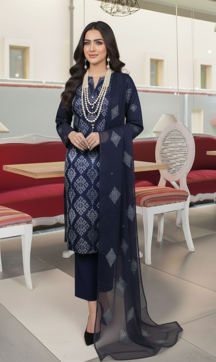 LNF-153 Blue Karandi 3 Piece Unstitched