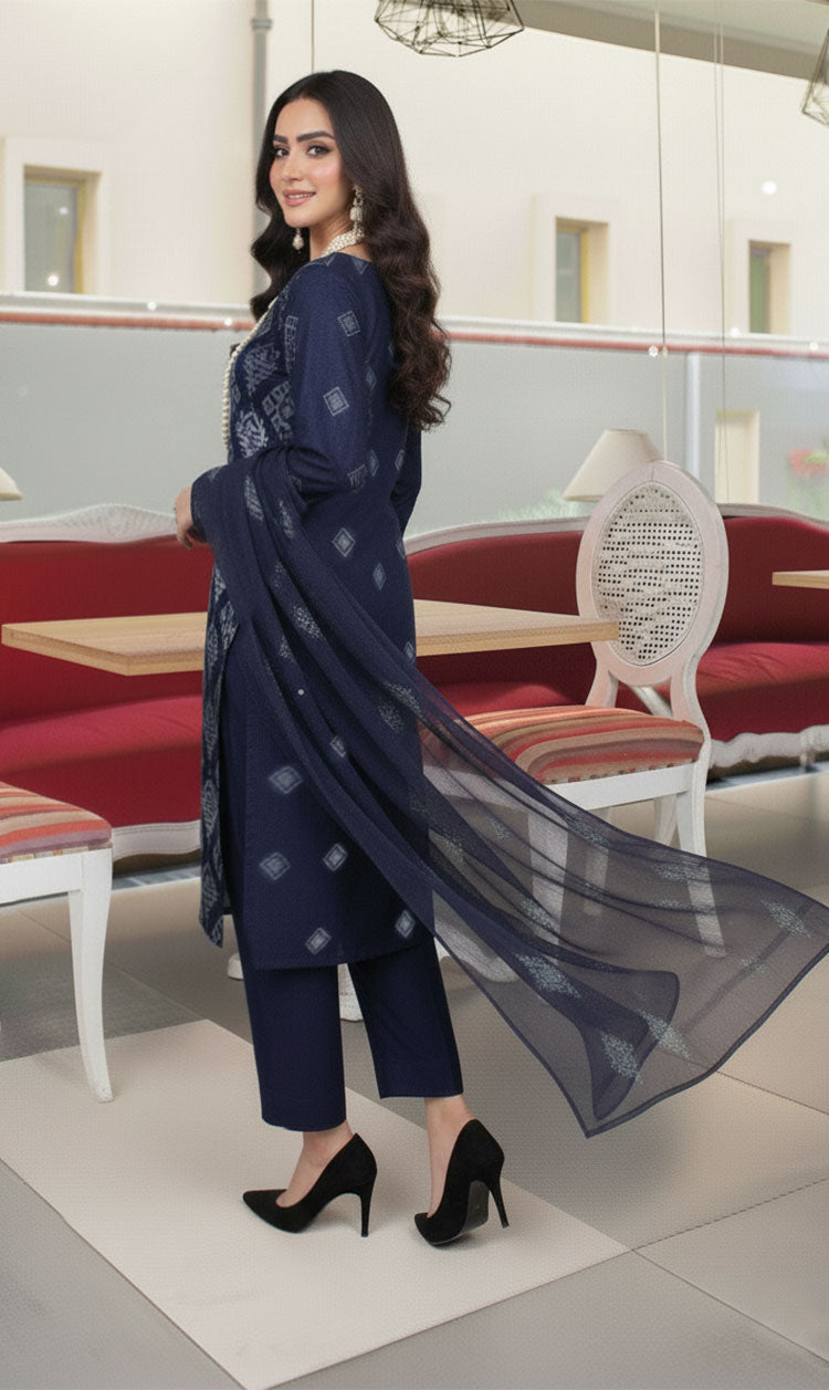 LNF-153 Blue Karandi 3 Piece Unstitched