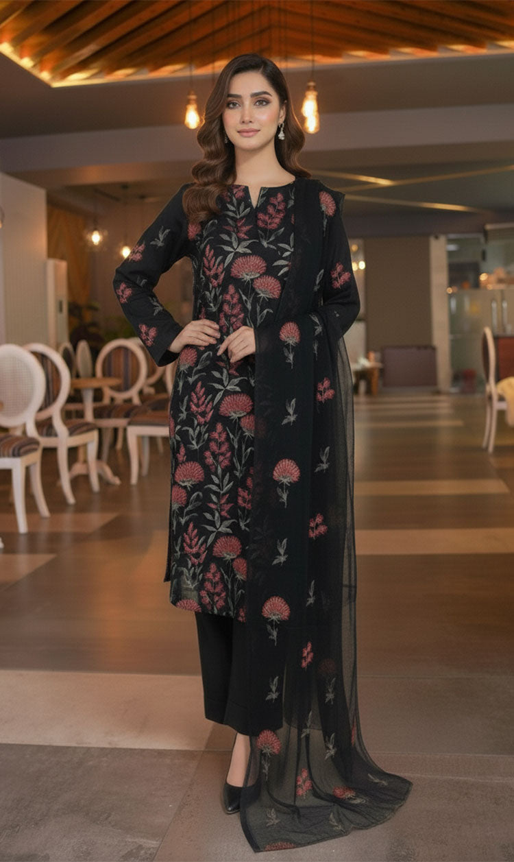 LNF-154 Black Karandi 3 Piece Unstitched