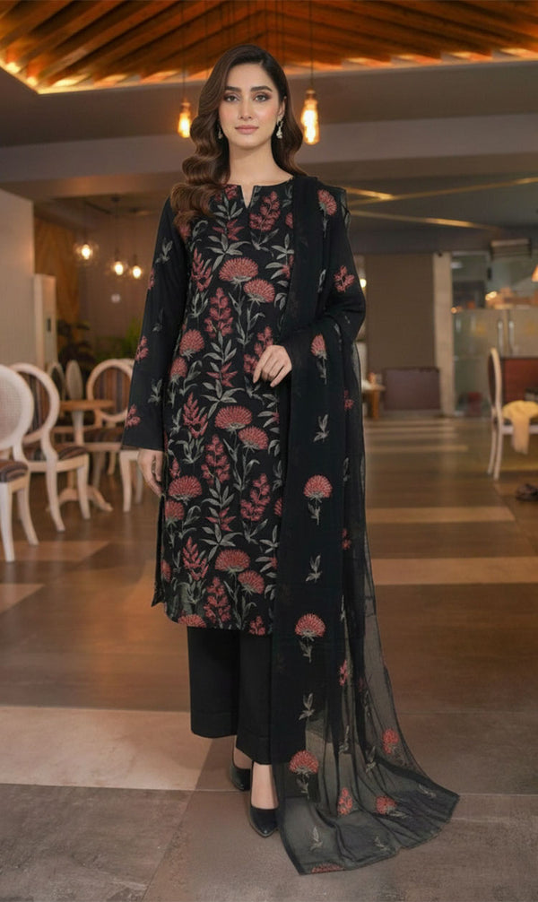 LNF-154 Black Karandi 3 Piece Unstitched