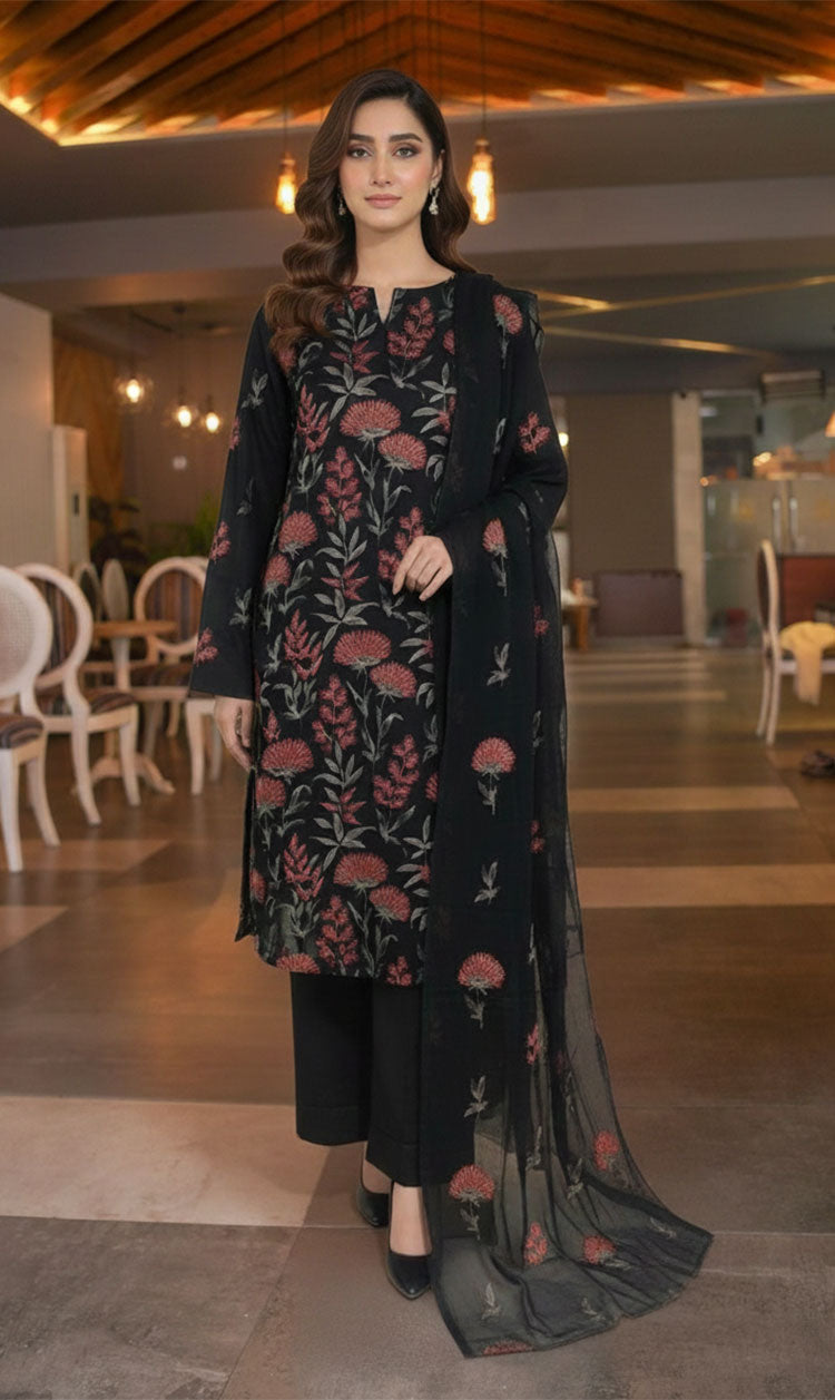 LNF-154 Black Karandi 3 Piece Unstitched