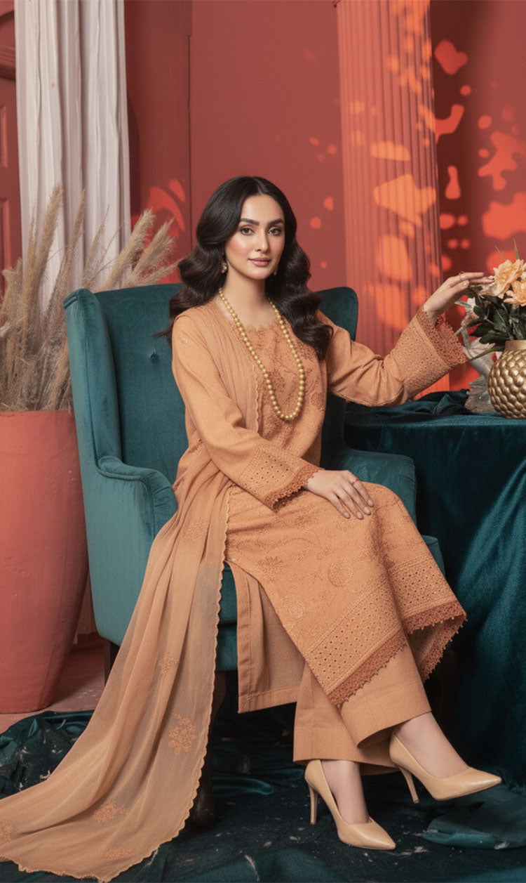 LNF-156 Peach Karandi 3 Piece Unstitched