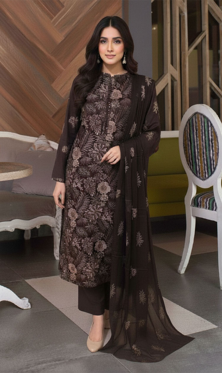 LNF-157 Deep Brown Karandi 3 Piece Unstitched