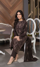 LNF-157 Deep Brown Karandi 3 Piece Unstitched