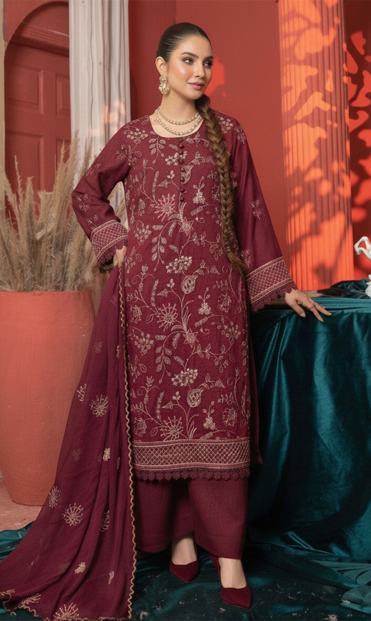 LNF-159 Maroon Karandi 3 Piece Unstitched