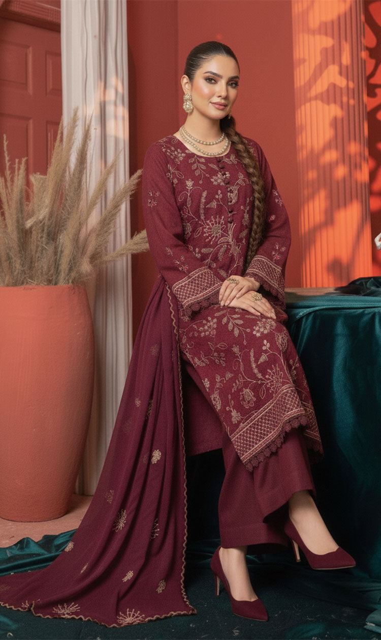 LNF-159 Maroon Karandi 3 Piece Unstitched
