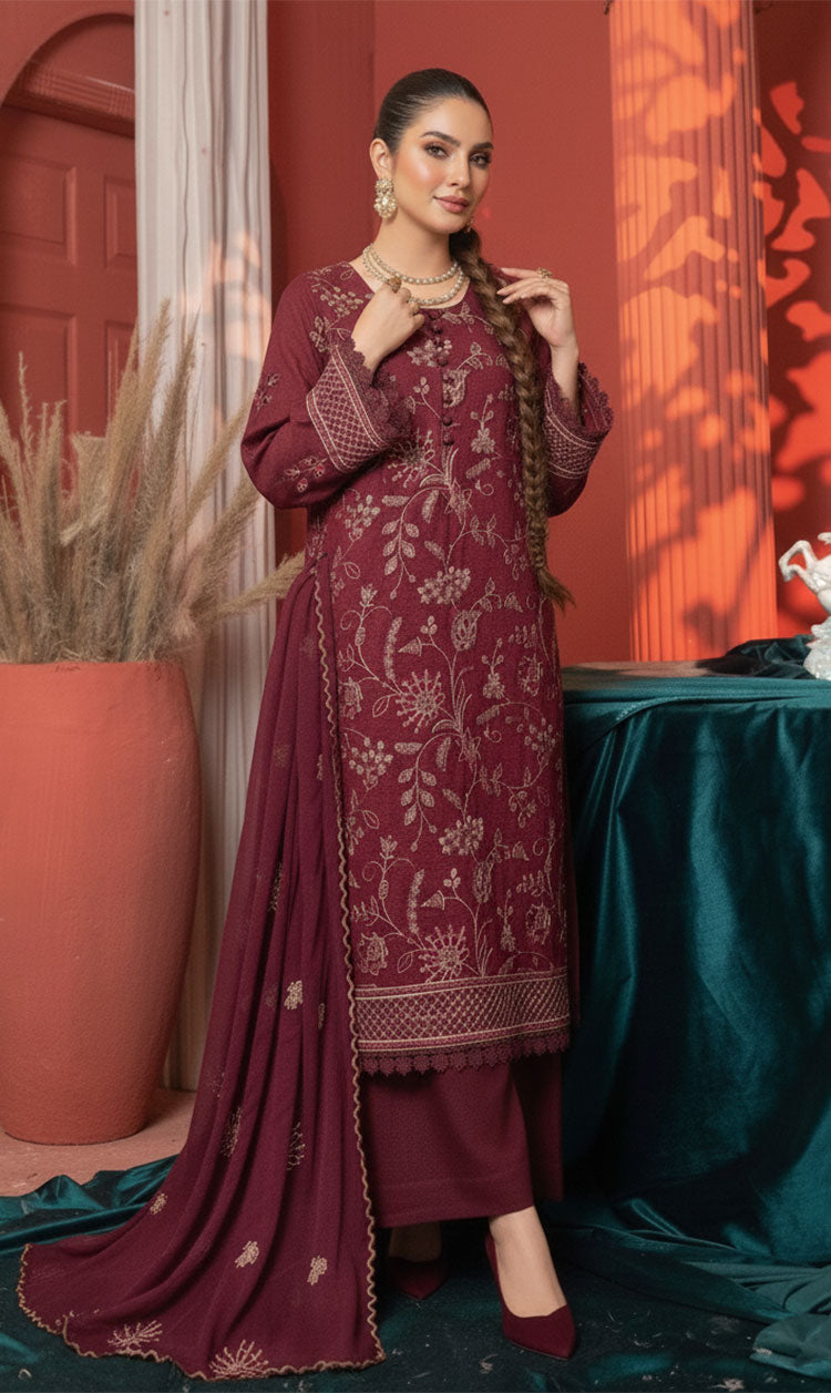 LNF-159 Maroon Karandi 3 Piece Unstitched