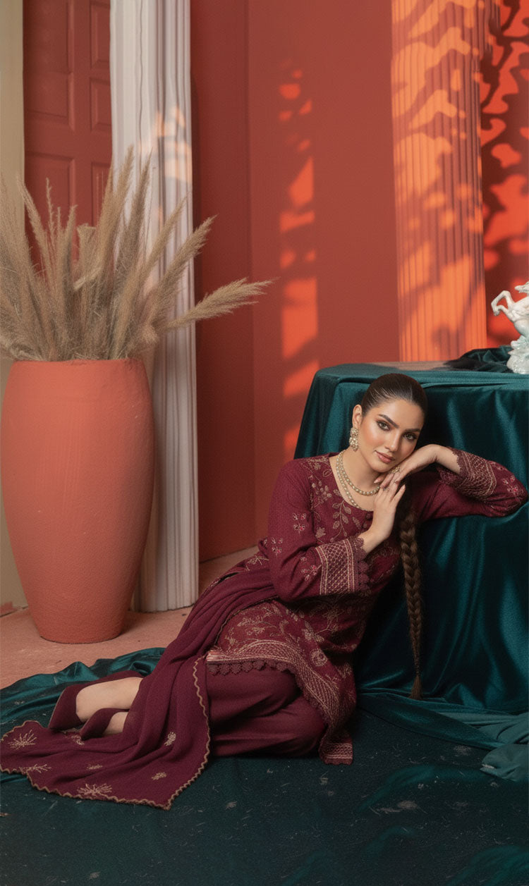 LNF-159 Maroon Karandi 3 Piece Unstitched
