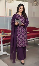 LNF-160 Purple Karandi 3 Piece Unstitched