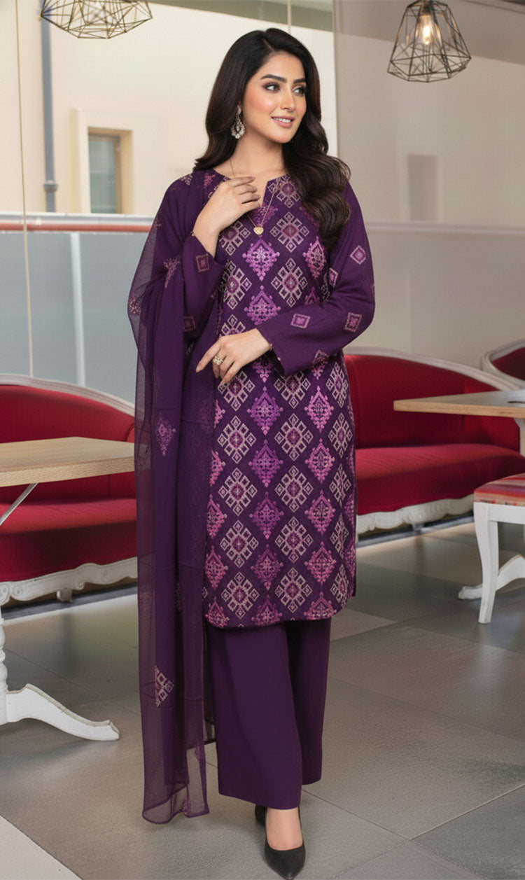 LNF-160 Purple Karandi 3 Piece Unstitched