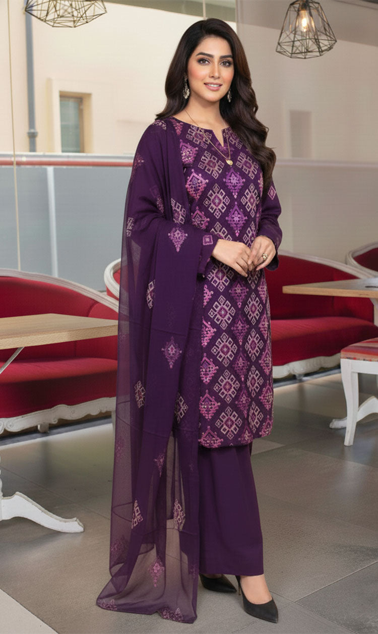 LNF-160 Purple Karandi 3 Piece Unstitched