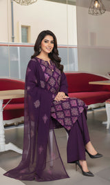 LNF-160 Purple Karandi 3 Piece Unstitched